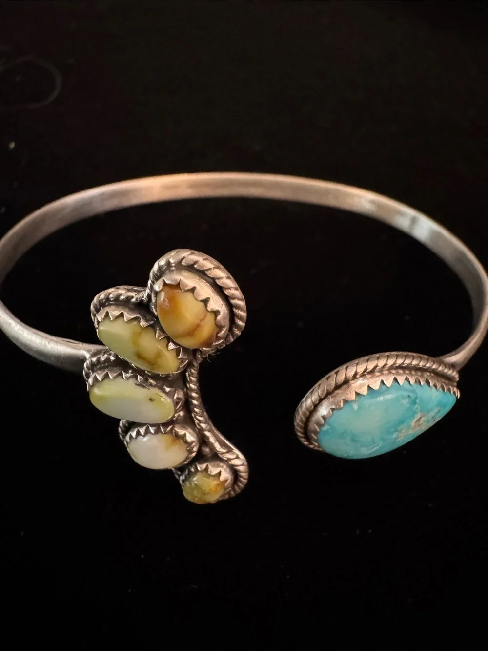 Sterling Silver Cuff Bracelet with Turquoise Teardrop and Paloma turquoise Stone